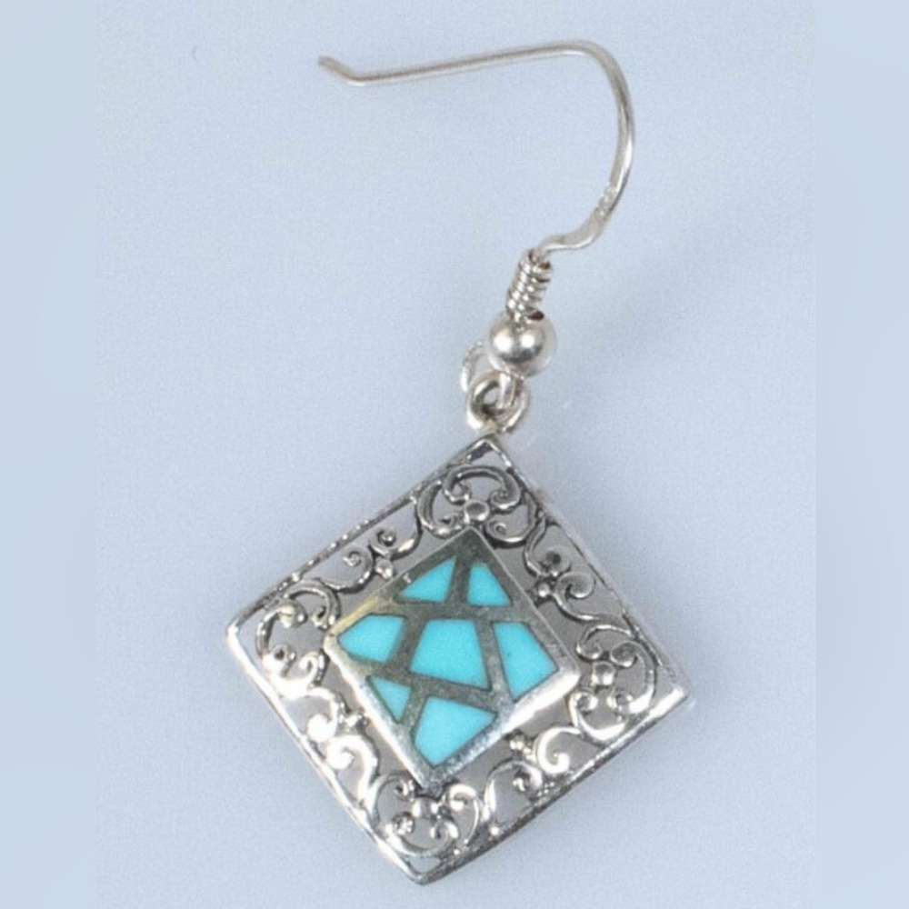 Sterling Silver and Turquoise Earrings - Picture 2 of 5